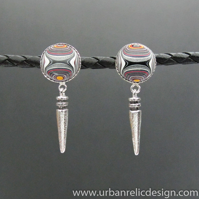 Sterling Silver and Motor Agate Fordite Post Earrings #1898
