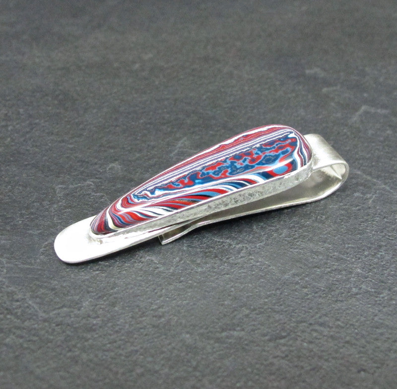 Sterling Silver and Motor Agate Fordite Tie Clip #1724