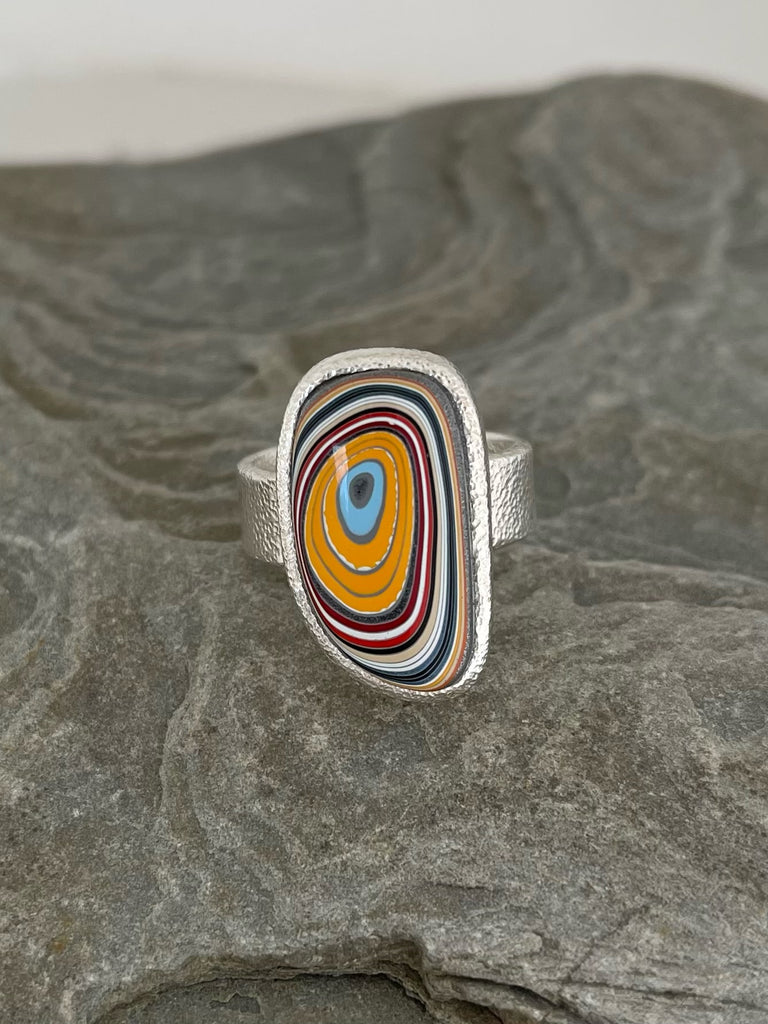 Sterling Silver and Motor Agate Fordite Freeform Ring #2240