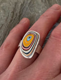 Sterling Silver and Motor Agate Fordite Freeform Ring #2240