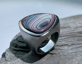 Stainless Steel and Motor Agate Fordite Biggie Ring #2236