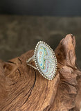 Sterling Silver and Motor Agate Fordite Marquise Ring #2247