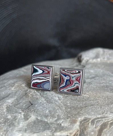 Stainless Steel & Motor Agate Fordite Cufflinks #2246