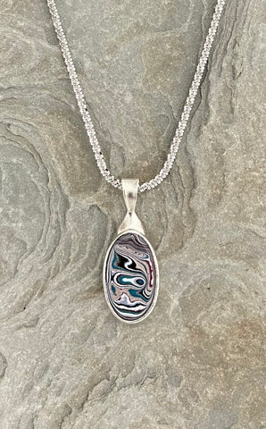 Sterling Silver and Motor Agate Fordite Necklace #2273