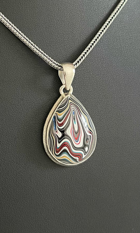 Sterling Silver and Motor Agate Fordite Necklace #2263