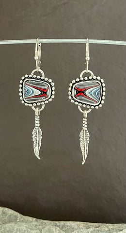 Sterling Silver and Motor Agate Fordite Earrings #2274