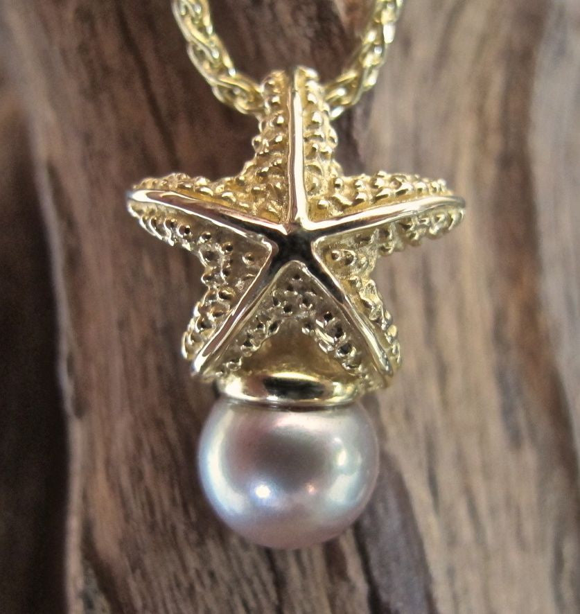 14K Gold Starfish Pearl Cap Pendant #212PC