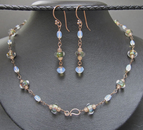 Copper & Boro Bead Necklace and Earring Set #1146