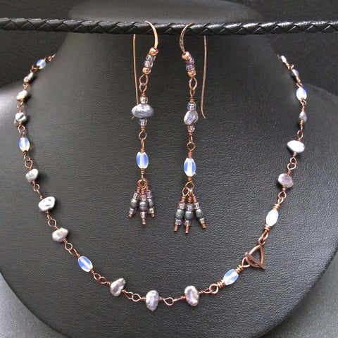 Copper & Keshi Pearl Necklace and Earring Set #1120