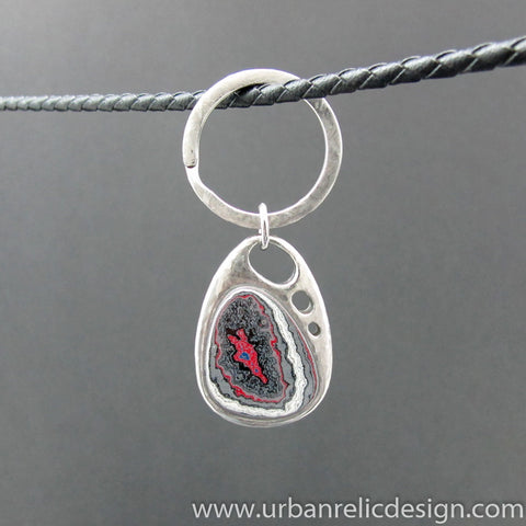 Stainless Steel and Motor Agate Fordite Key Ring #2161