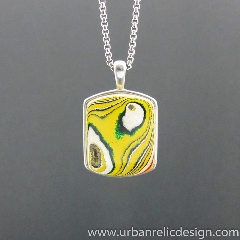 Stainless Steel and Powdercoat Fordite Necklace #2036