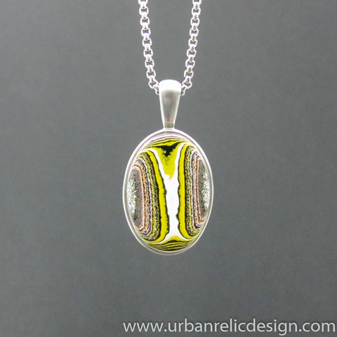 Stainless Steel and Bumblebee Powdercoat Fordite Necklace #2101