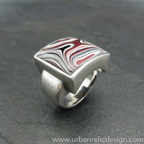 Stainless Steel and Motor Agate Fordite Large Ring #1987