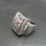 Stainless Steel and Motor Agate Fordite Large Ring #1987