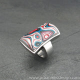 Stainless Steel and Motor Agate Fordite Ring #2077