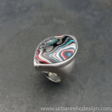 Stainless Steel and Motor Agate Fordite Large Ring #2138