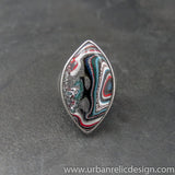 Stainless Steel and Motor Agate Fordite Large Ring #2138
