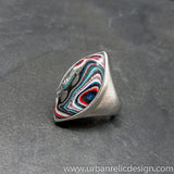 Stainless Steel and Motor Agate Fordite Large Ring #2138