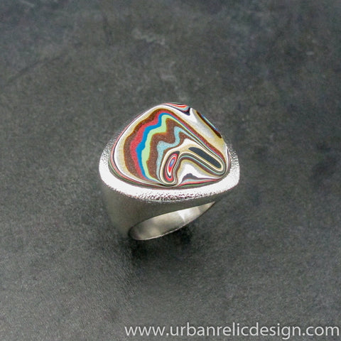 Stainless Steel and Motor Agate Fordite Biggie Ring #2156