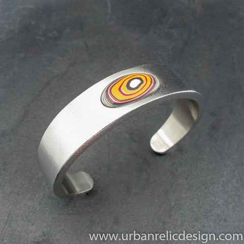 Stainless Steel and Motor Agate Fordite Cuff Bracelet #2130