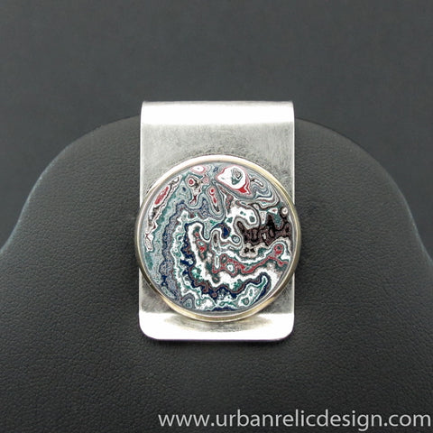Stainless Steel and Motor Agate Fordite Money Clip #2167
