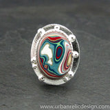 Sterling Silver and Motor Agate Fordite Oval Ring #1853