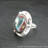 Sterling Silver and Motor Agate Fordite Oval Ring #1853