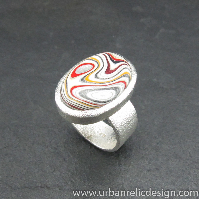 Sterling Silver and Motor Agate Fordite Oval Ring #1906