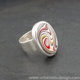 Sterling Silver and Motor Agate Fordite Oval Ring #1906