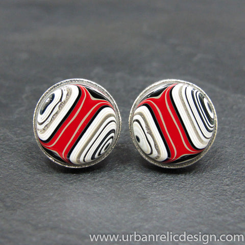 Sterling Silver and Motor Agate Fordite Round Cufflinks #1991