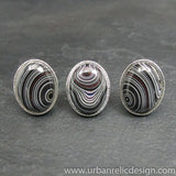 Sterling Silver and Motor Agate Fordite Oval Cufflinks and Tie Tack Set #1823