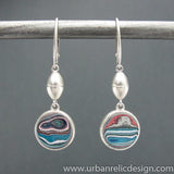 Sterling Silver and Motor Agate Fordite Reversible Earrings #1896
