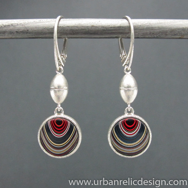 Sterling Silver and Motor Agate Fordite Reversible Earrings #1896