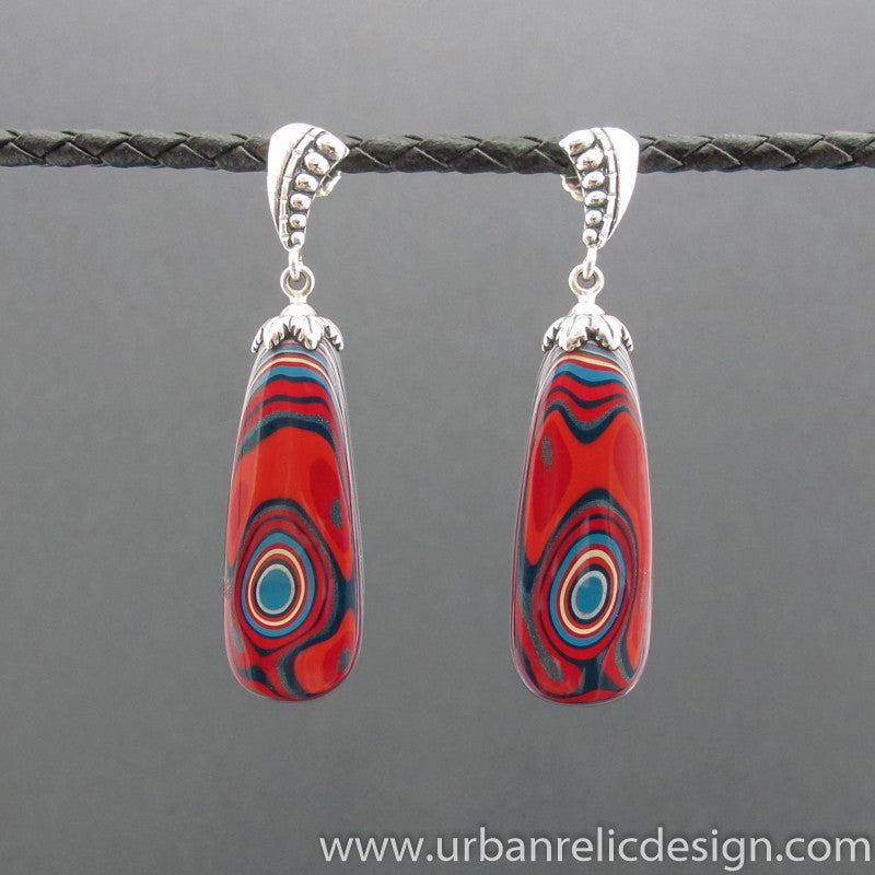 Sterling Silver and Motor Agate Fordite Long Bead Earrings #1960
