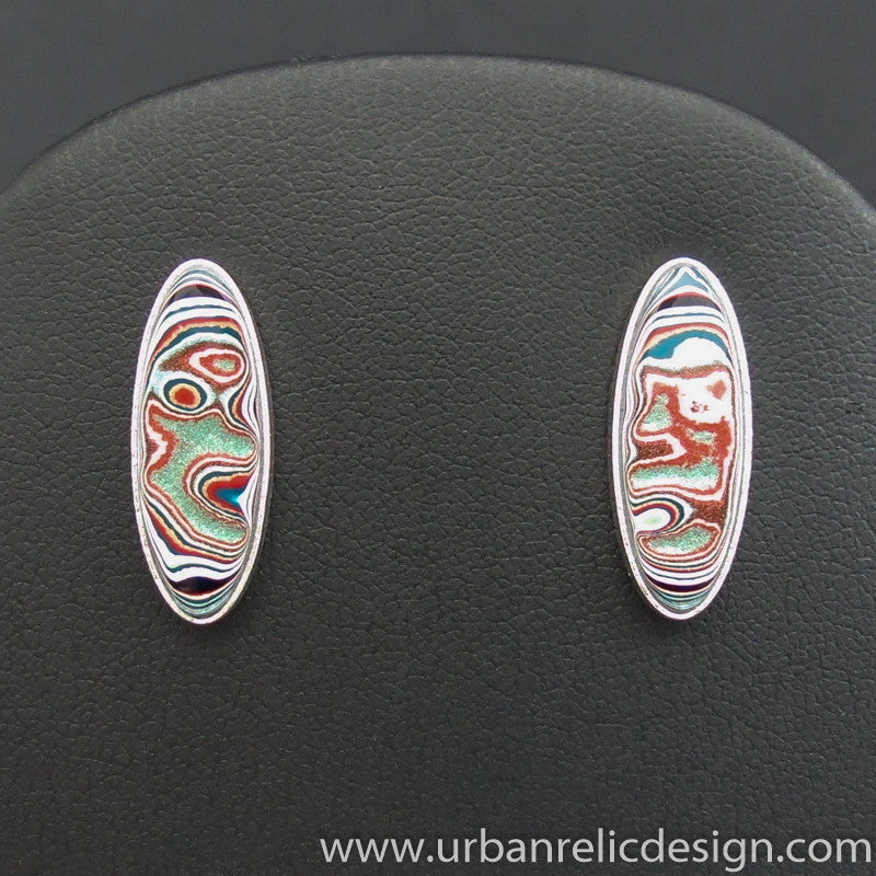 Sterling Silver and Motor Agate Fordite Post Earrings #1969