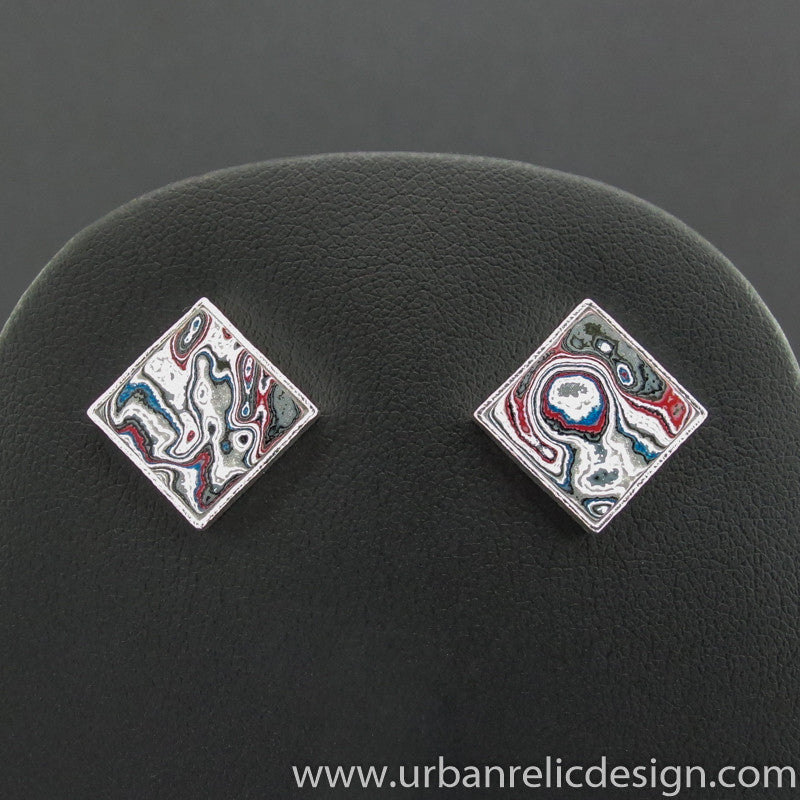 Sterling Silver and Motor Agate Fordite Post Earrings #2013