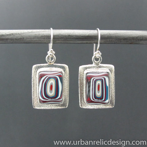 Sterling Silver and Motor Agate Fordite Earrings #2107