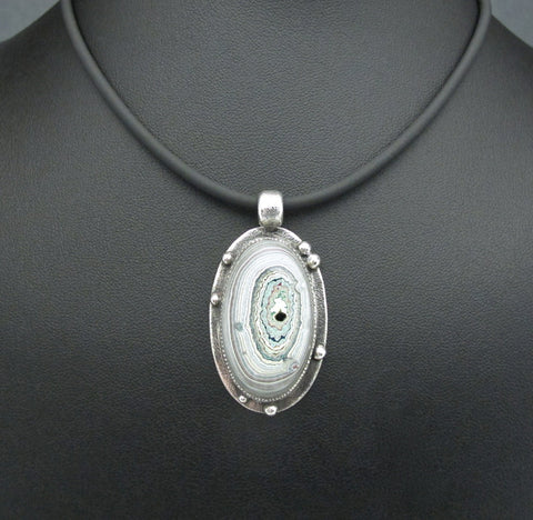 Sterling Silver and Motor Agate Fordite Necklace #1680