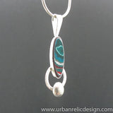 Sterling Silver and Motor Agate Fordite Long Oval Necklace #1982