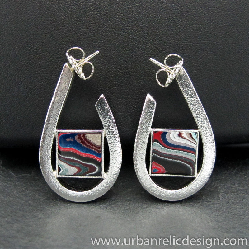 Sterling Silver and Motor Agate Fordite Post Earrings #1831