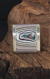 Stainless Steel and Motor Agate Fordite Biggie Ring #2197