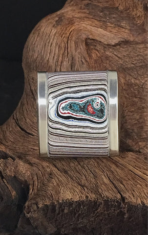 Stainless Steel and Motor Agate Fordite Biggie Ring #2197